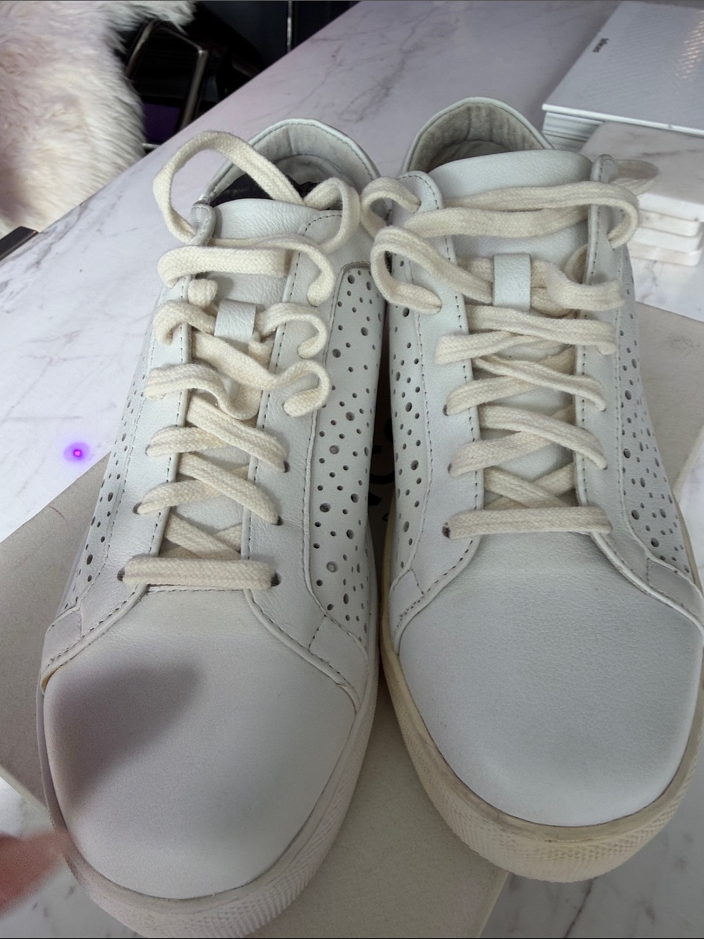 SUNCOO Cream-White Perforated Leather Sneakers